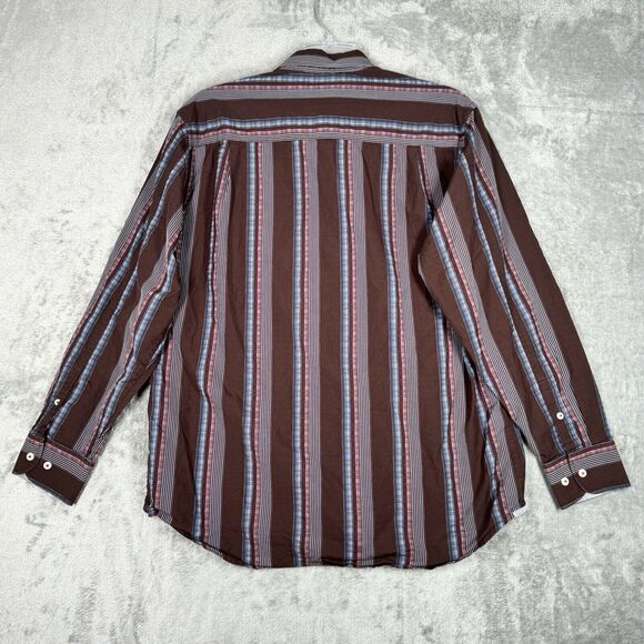 Tommy Bahama Shirt Mens Large Brown Blue Striped Silk Blend Casual Office Preppy - Picture 3 of 10
